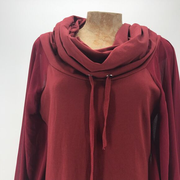 Talia Peru Bali Top Womens Small Brick Red Flutter Kimono Sleeve Cowl Neck NEW - Picture 2 of 11
